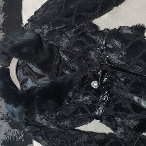 De'rotchild- Faux Fur, Size- S Cropped, Belted Fitted Evening Dress-Up Jacket.